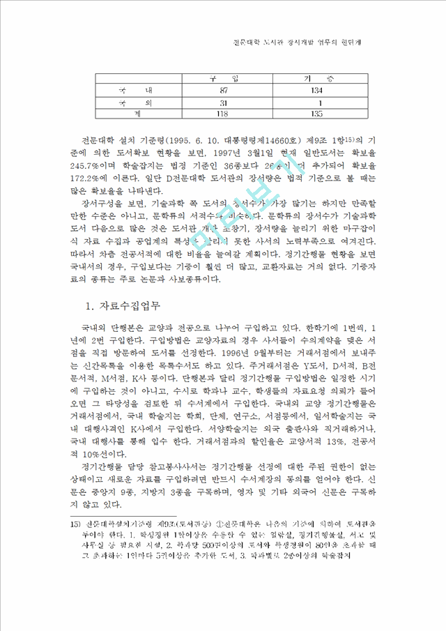 [장서개발] 전문대학 도서관 장서개발 업무의 현단계   (9 페이지)